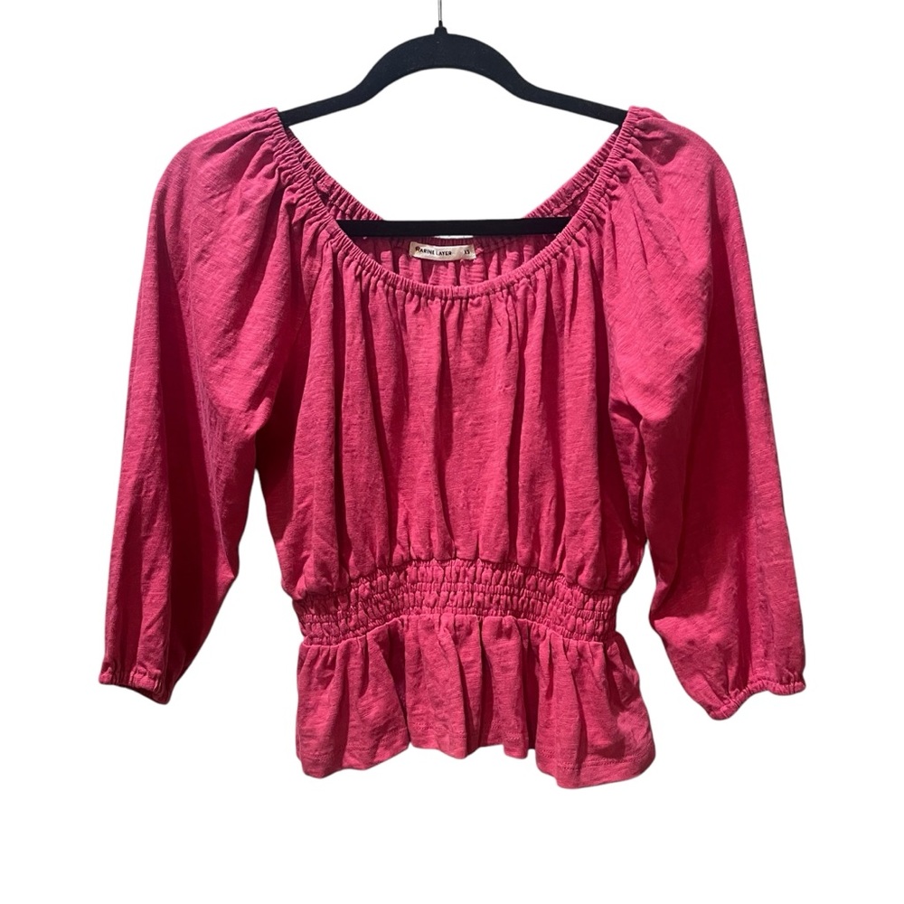 MARINE LAYER XS Pink Christiana Knit Long Sleeve Cotton Top
